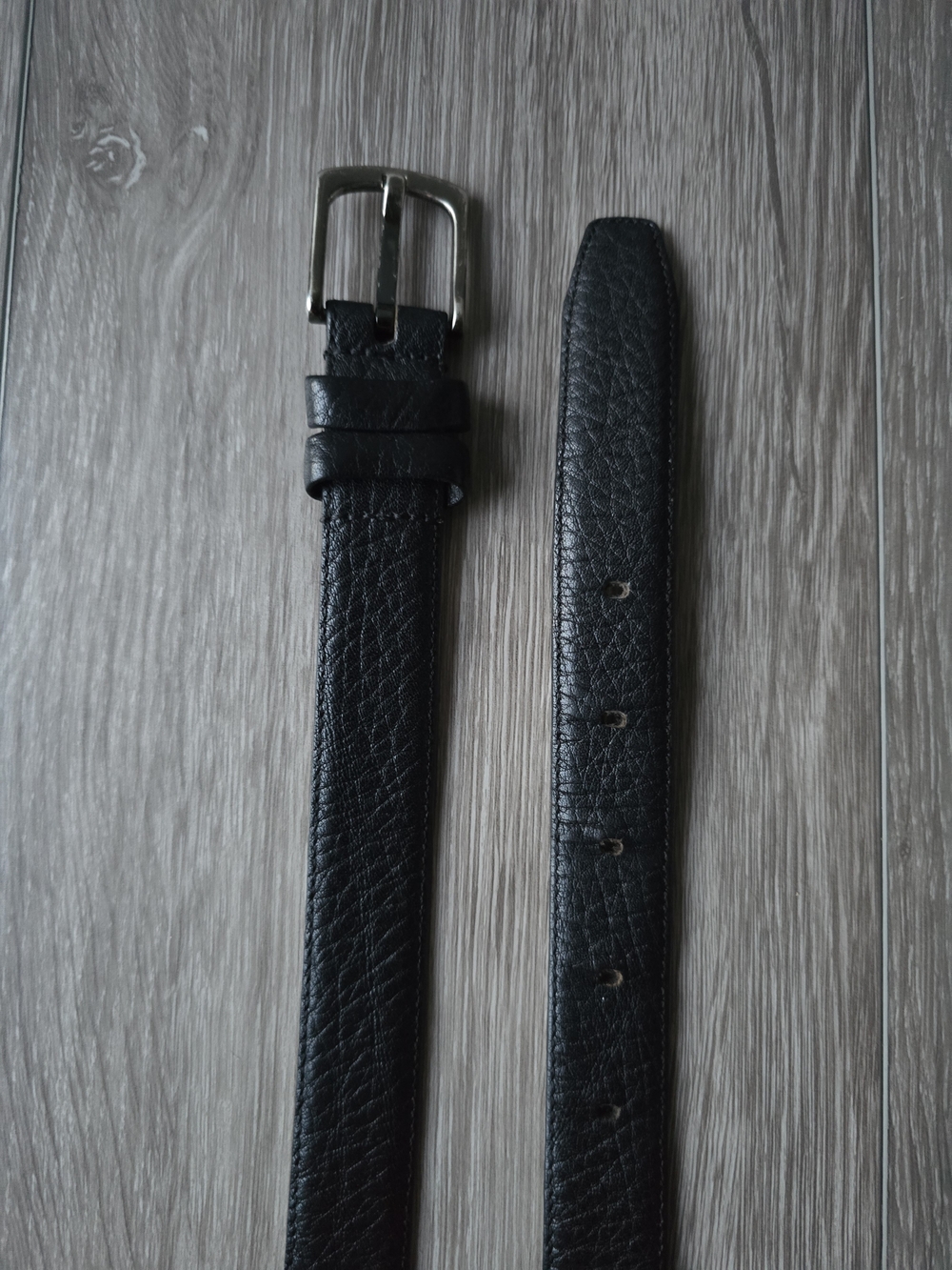 Vintage Eaton Black Pebbled Leather Belt Mens 38 Silver Buckle Canada Dress Belt